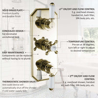 Buy Regent traditional crosshead and white lever concealed thermostatic triple shower valve with 2 outlets - gold Online UK | HOUSE OF ENKI