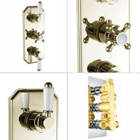 Buy Regent traditional crosshead and white lever concealed thermostatic triple shower valve with 3 outlets - gold Online UK | HOUSE OF ENKI