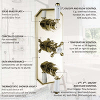 Buy Regent traditional crosshead and white lever concealed thermostatic triple shower valve with 3 outlets - gold Online UK | HOUSE OF ENKI