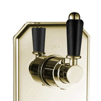 Regent traditional crosshead and black lever concealed thermostatic triple shower valve with 3 outlets - English gold - Showers