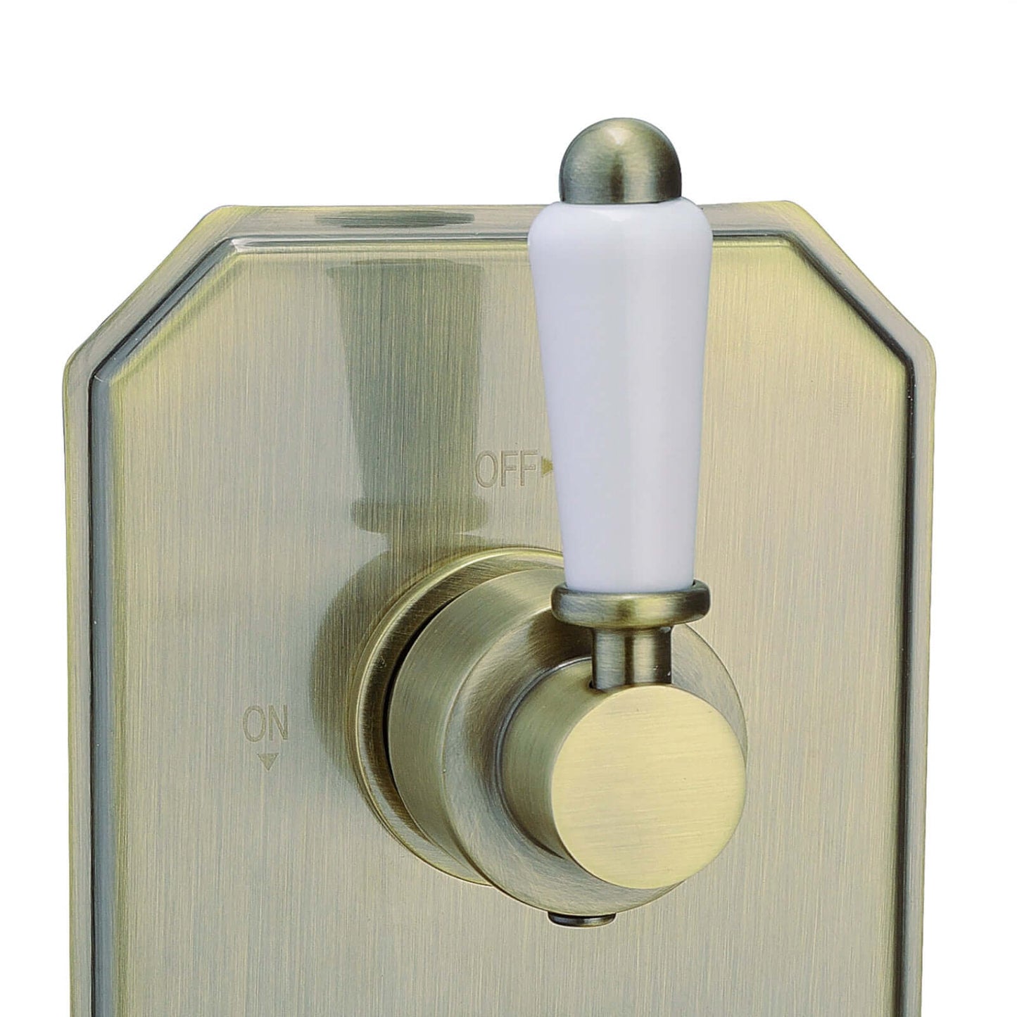 Regent traditional crosshead and white lever concealed thermostatic twin shower valve with 1 outlet - antique bronze - Showers