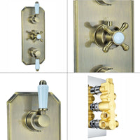 Buy Regent traditional crosshead and white lever concealed thermostatic triple shower valve with 3 outlets - antique brass Online UK | HOUSE OF ENKI