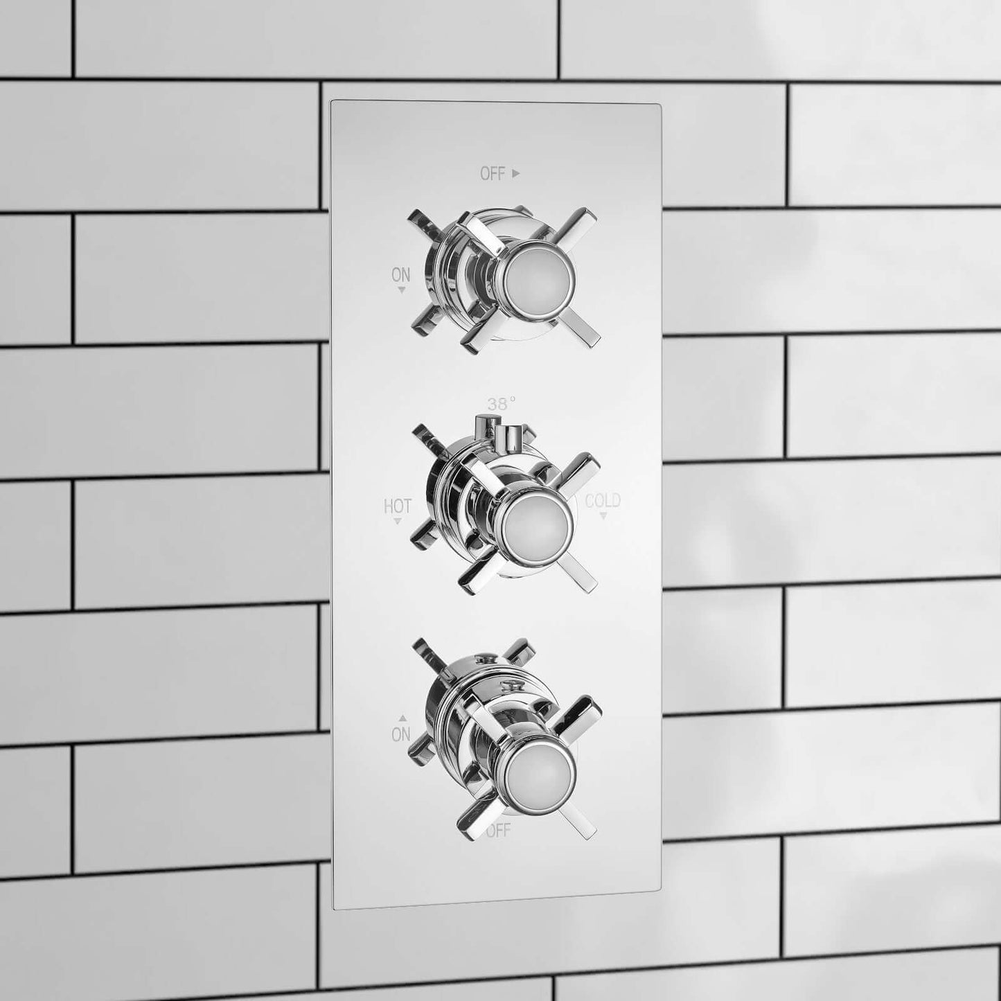 Buy Edwardian traditional crosshead and white detail concealed thermostatic triple shower valve with 3 outlets - chrome Online UK | HOUSE OF ENKI