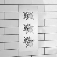 Edward traditional crosshead and white detail concealed thermostatic triple shower valve with 3 outlets - chrome - Showers