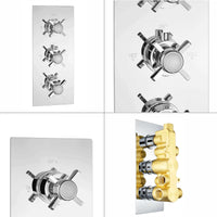 Edward traditional crosshead and white detail concealed thermostatic triple shower valve with 3 outlets - chrome - Showers