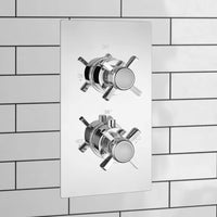 Buy Edwardian traditional crosshead and white detail concealed thermostatic twin shower valve with 2 outlets - chrome Online UK | HOUSE OF ENKI