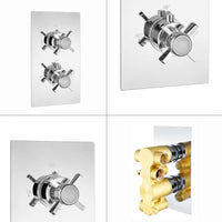 Buy Edwardian traditional crosshead and white detail concealed thermostatic twin shower valve with 2 outlets - chrome Online UK | HOUSE OF ENKI