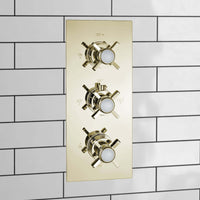 Buy Edwardian traditional crosshead and white details concealed thermostatic triple shower valve with 3 outlets - gold Online UK | HOUSE OF ENKI