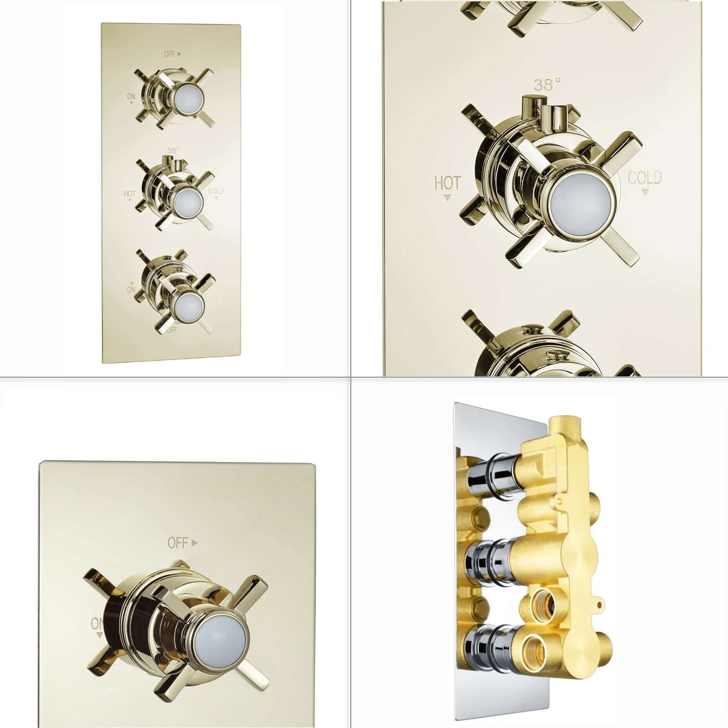 Buy Edwardian traditional crosshead and white details concealed thermostatic triple shower valve with 3 outlets - gold Online UK | HOUSE OF ENKI