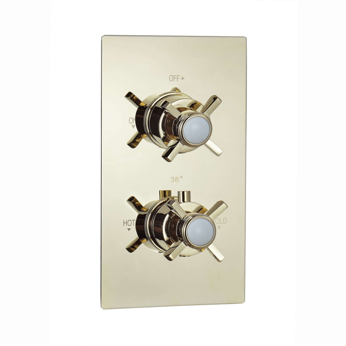 Edward traditional crosshead and white detail concealed thermostatic twin shower valve with 1 outlet - English gold - Showers