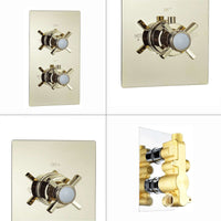 Edward traditional crosshead and white detail concealed thermostatic twin shower valve with 1 outlet - English gold - Showers