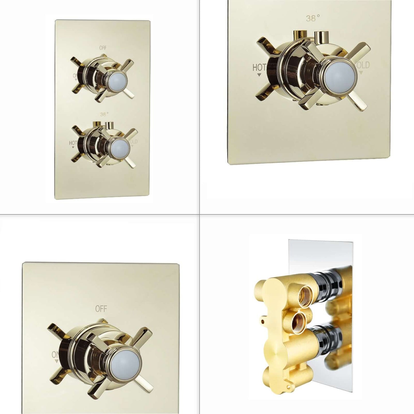 Buy Edwardian traditional crosshead and white detail concealed thermostatic twin shower valve with 2 outlets - gold Online UK | HOUSE OF ENKI