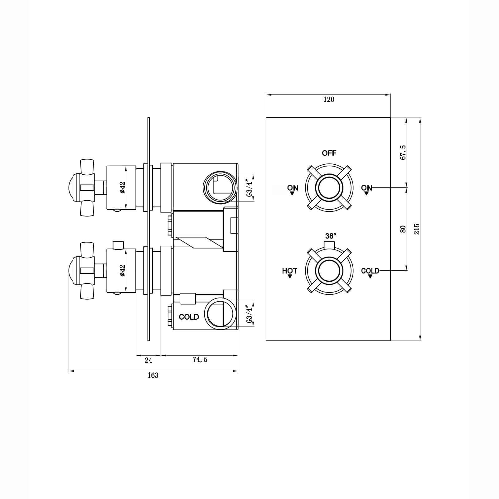 Edward traditional crosshead and white detail concealed thermostatic twin shower valve with 2 outlets - English gold - Showers