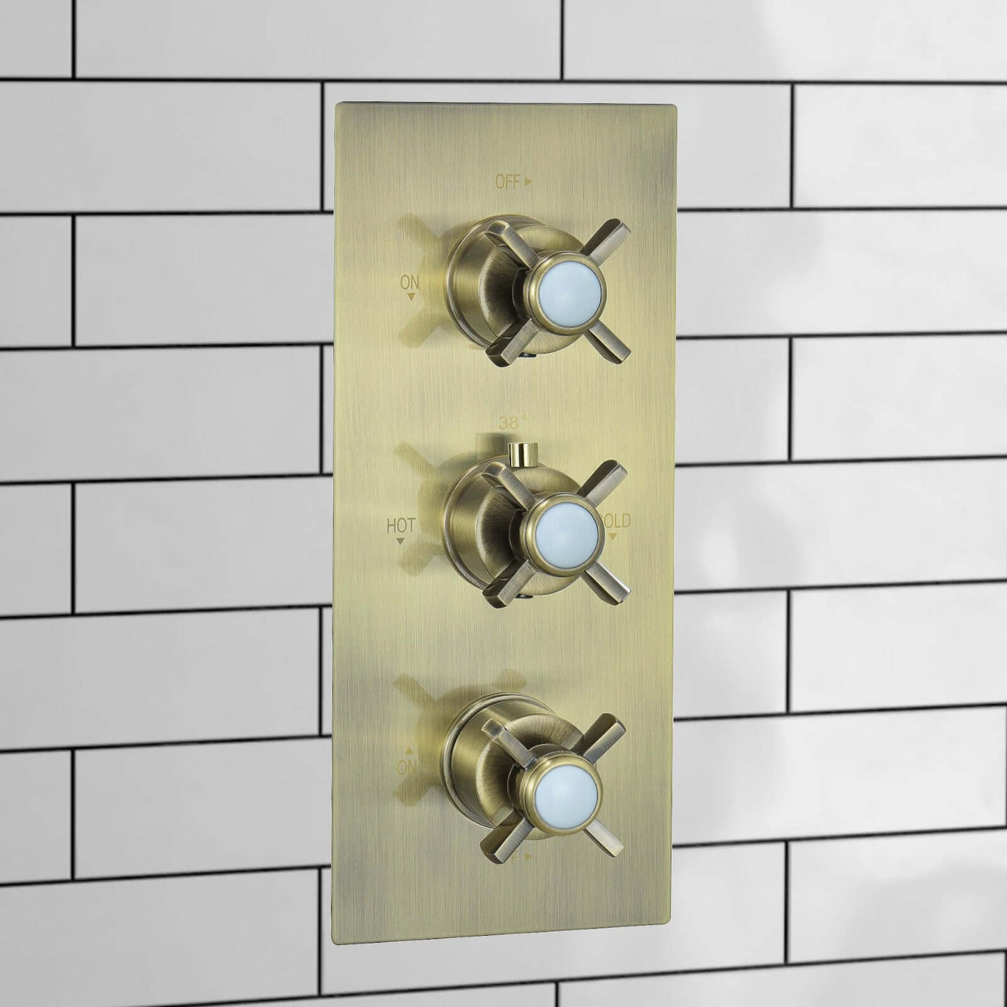 Buy Edwardian traditional crosshead and white detail concealed thermostatic triple shower valve with 2 outlets - antique brass Online UK | HOUSE OF ENKI