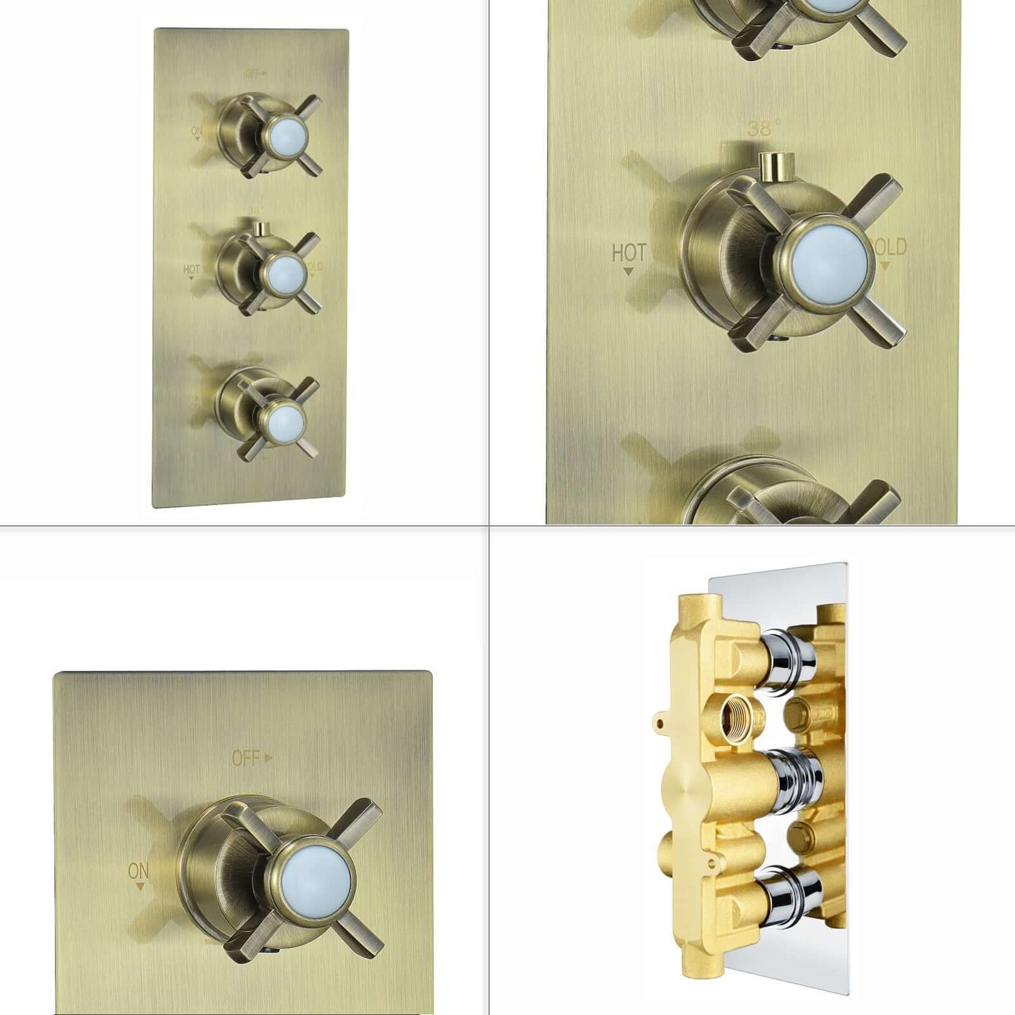 Buy Edwardian traditional crosshead and white detail concealed thermostatic triple shower valve with 2 outlets - antique brass Online UK | HOUSE OF ENKI