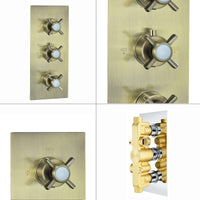 Buy Edwardian traditional crosshead and white detail concealed thermostatic triple shower valve with 2 outlets - antique brass Online UK | HOUSE OF ENKI