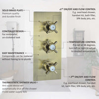 Buy Edwardian traditional crosshead and white detail concealed thermostatic triple shower valve with 2 outlets - antique brass Online UK | HOUSE OF ENKI