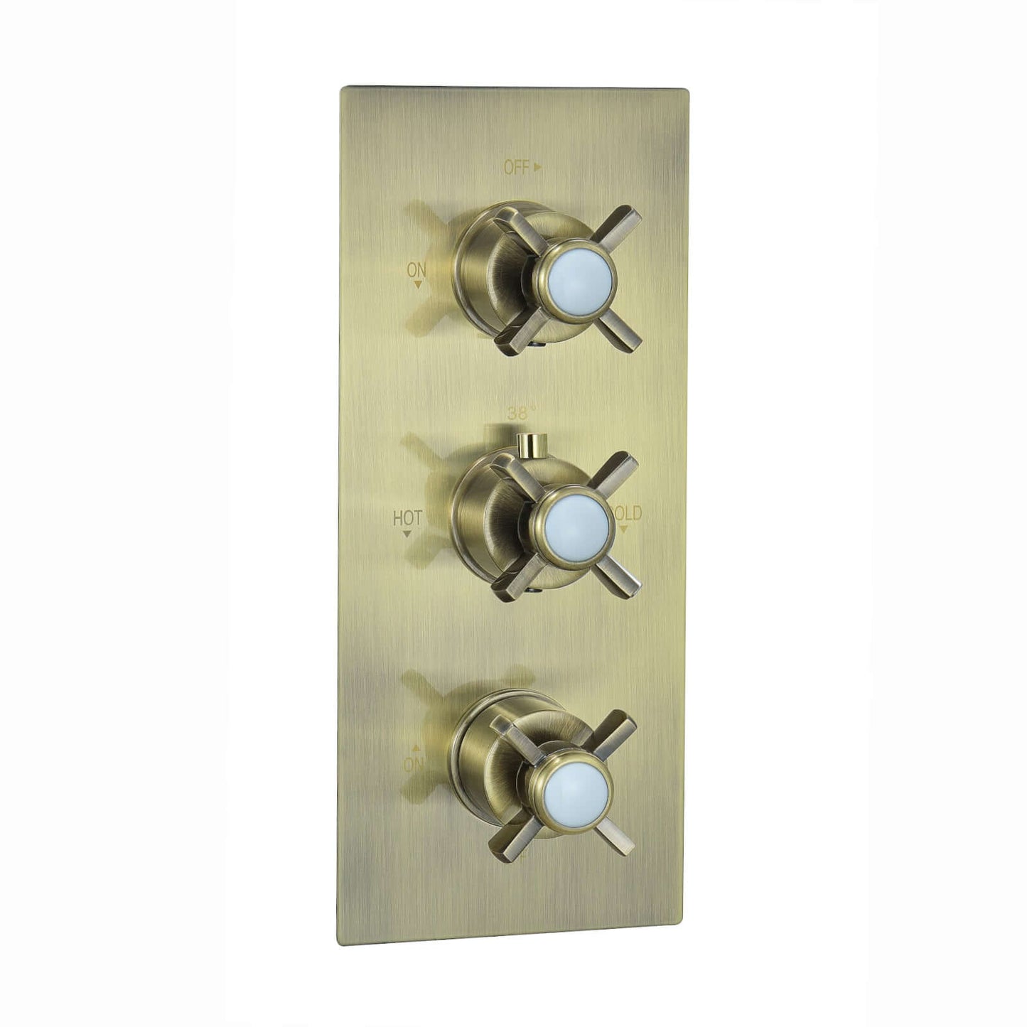Buy Edwardian traditional crosshead and white details concealed thermostatic triple shower valve with 3 outlets - antique brass Online UK | HOUSE OF ENKI
