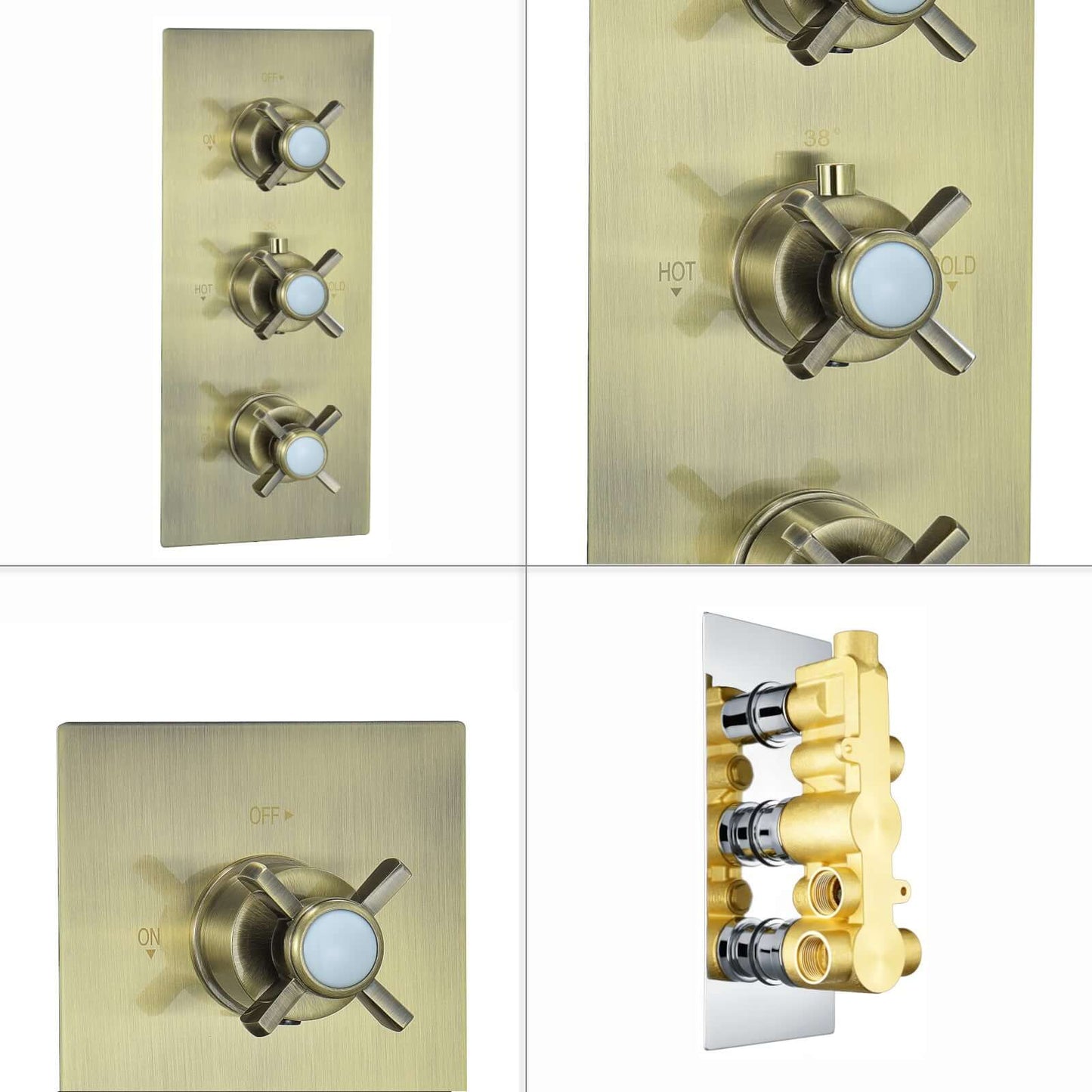 Buy Edwardian traditional crosshead and white details concealed thermostatic triple shower valve with 3 outlets - antique brass Online UK | HOUSE OF ENKI