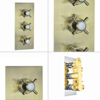 Buy Edwardian traditional crosshead and white details concealed thermostatic triple shower valve with 3 outlets - antique brass Online UK | HOUSE OF ENKI