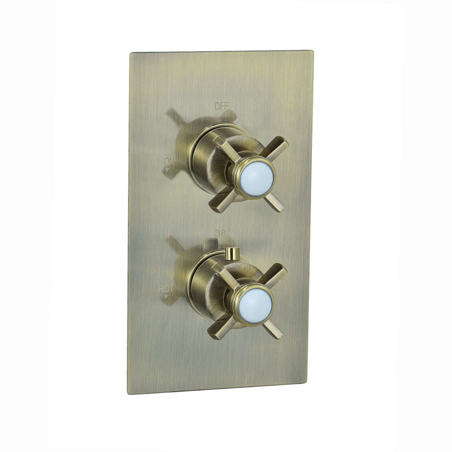 Buy Edwardian traditional crosshead and white detail concealed thermostatic twin shower valve with 2 outlets - antique brass Online UK | HOUSE OF ENKI