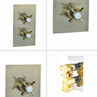 Buy Edwardian traditional crosshead and white detail concealed thermostatic twin shower valve with 2 outlets - antique brass Online UK | HOUSE OF ENKI