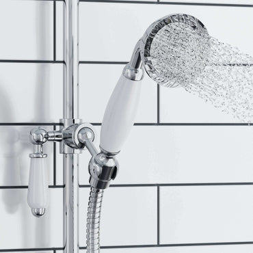 Buy Traditional Handheld Shower Head and Hose Kit Brass with White Ceramic Details - Chrome Online UK | HOUSE OF ENKI