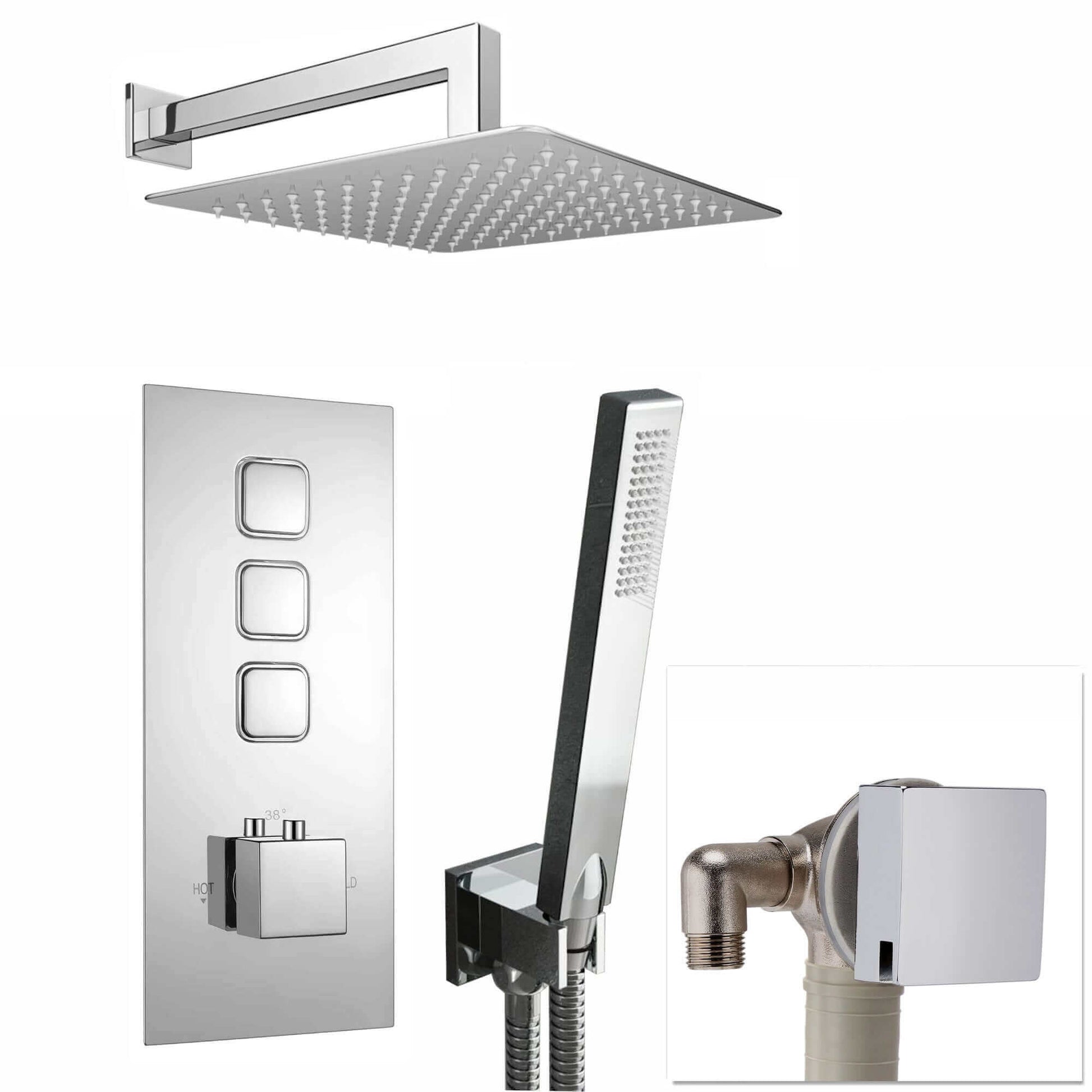 Buy Milan Square Thermostatic Concealed Shower Set with Bath Filler, Wall Overhead Shower, Handset Kit - Chrome Online UK | HOUSE OF ENKI