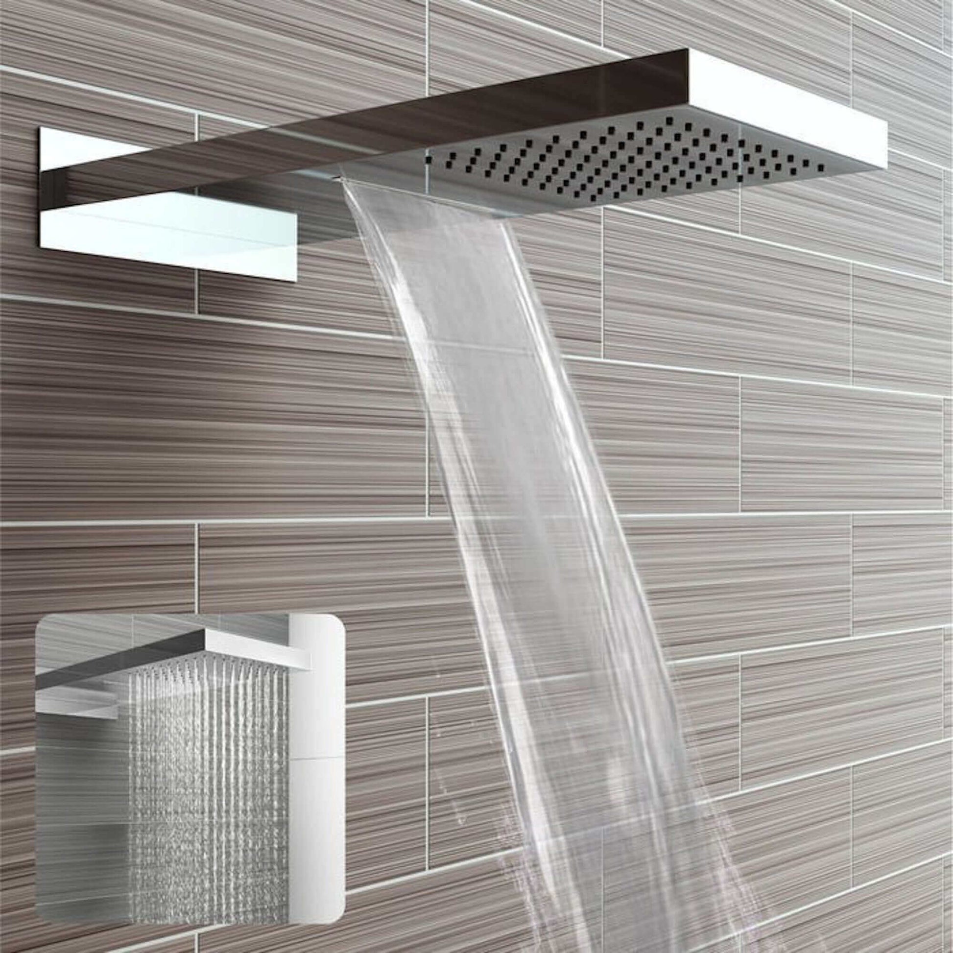 Buy Rectangular dual fixed shower head (waterfall + rainfall) 575 x 230mm - chrome Online UK | HOUSE OF ENKI