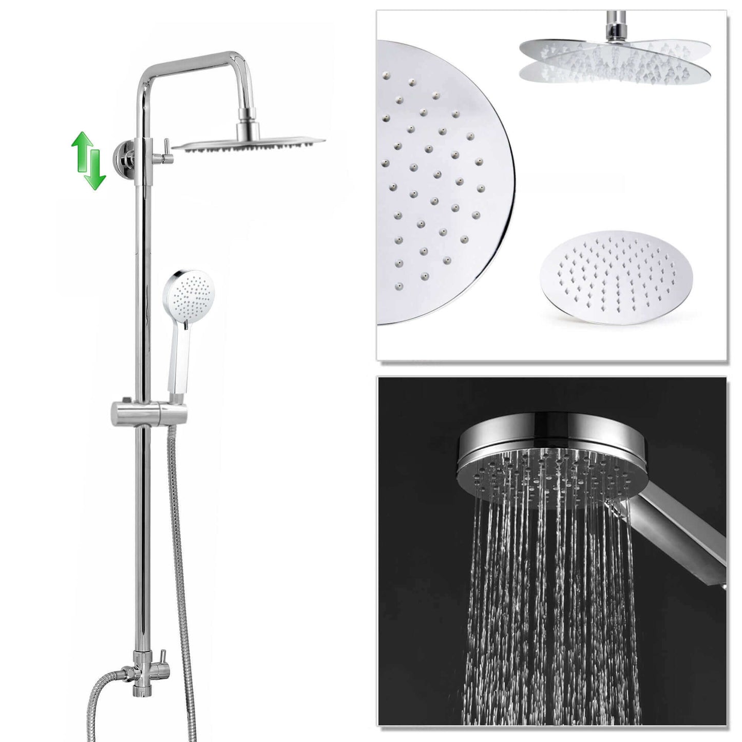 Buy Dune dual shower riser kit adjustable height angled round easy clean head 200mm, 3 setting handshower - chrome Online UK | HOUSE OF ENKI