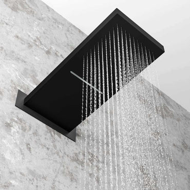 Buy Rectangular dual fixed shower head (waterfall + rainfall) 575 x 230mm - black Online UK | HOUSE OF ENKI