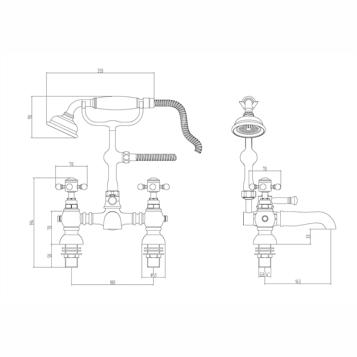 Buy Camberley traditional bath shower mixer tap crosshead - antique brass Online UK | HOUSE OF ENKI