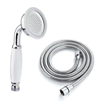 Buy Traditional Handheld Shower Head and Hose Kit Brass with White Ceramic Details - Chrome Online UK | HOUSE OF ENKI