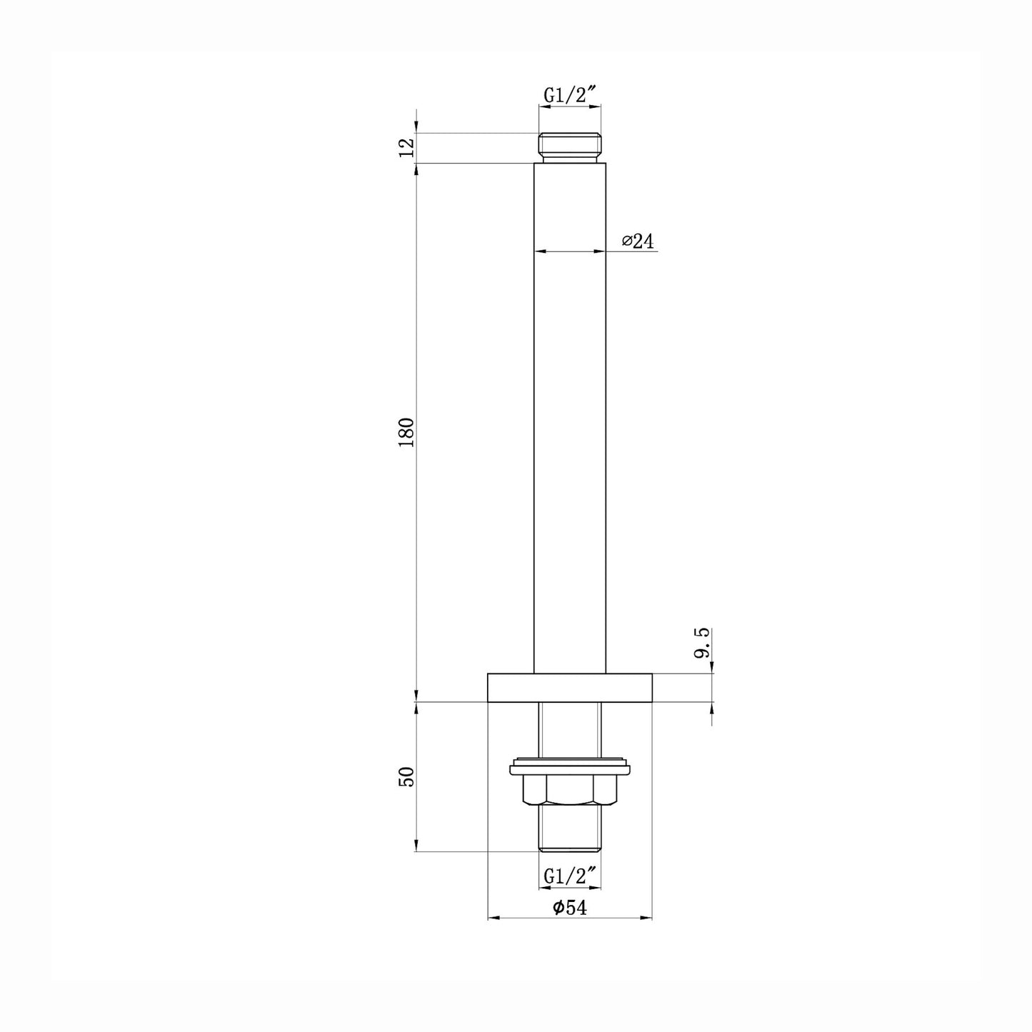Round ceiling mounted shower arm 180mm - brushed brass