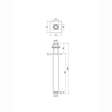 Square vertical shower arm 180mm - brushed brass