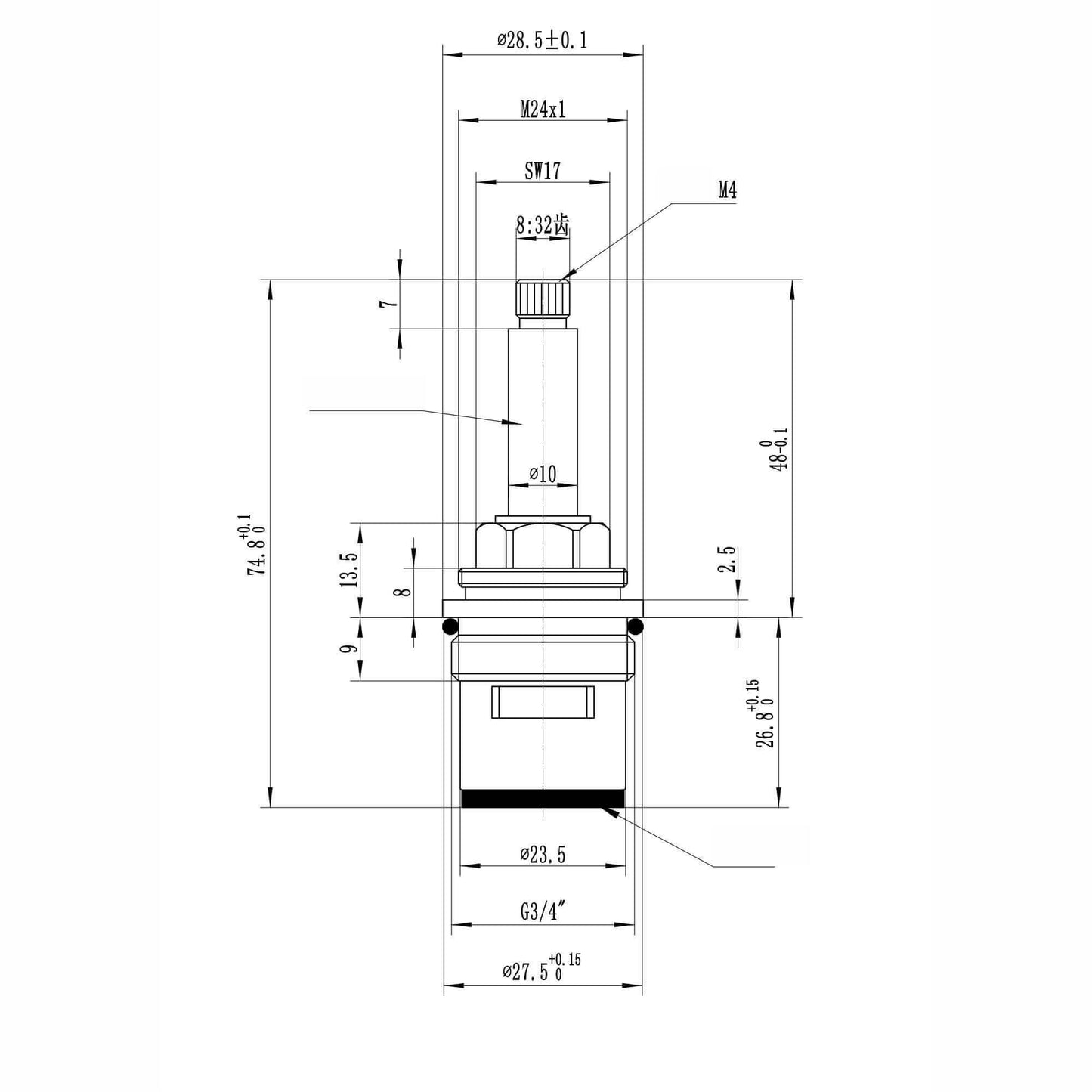 Brass 3/4" single valve - bath shower mixer tap Downton - COLD