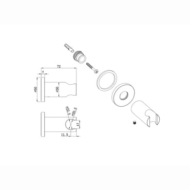 Round wall bracket for shower heads solid brass - gunmetal grey