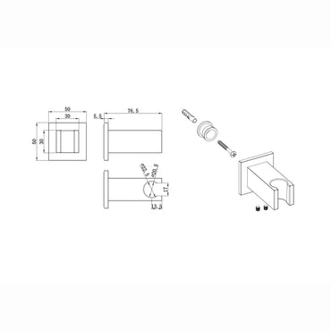 Square wall bracket for shower heads solid brass - brushed brass