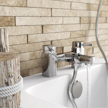 Stella bath shower mixer tap with dual rigid riser - chrome