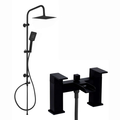 Buy Matt Black Bath Shower Mixer Tap (Plaza - With Dual Rigid Riser) Online UK | HOUSE OF ENKI