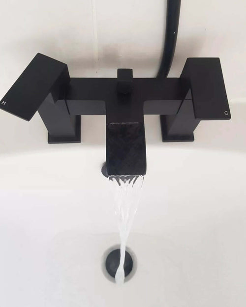 Buy Matt Black Bath Shower Mixer Tap (Plaza - With Dual Rigid Riser) online UK