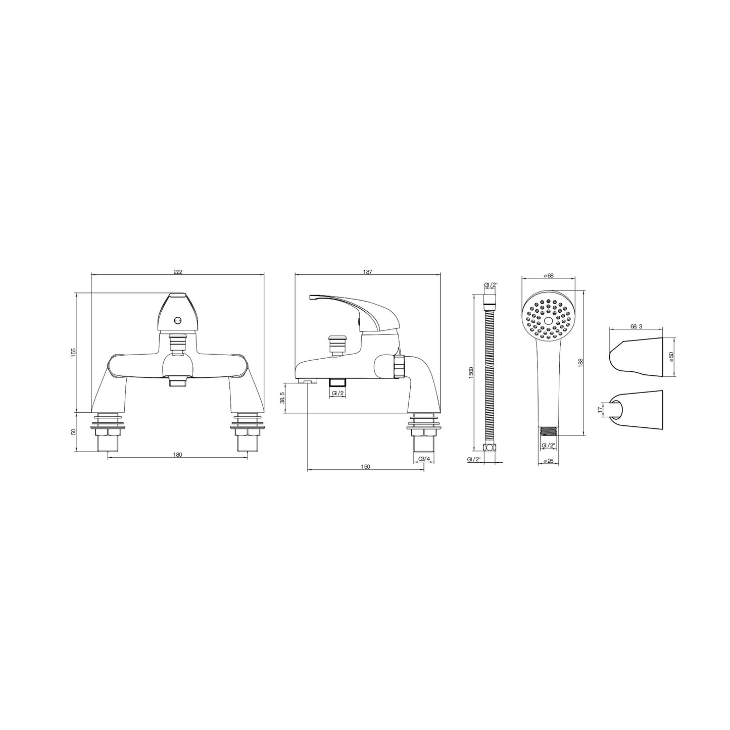 Tate bath shower mixer tap - chrome