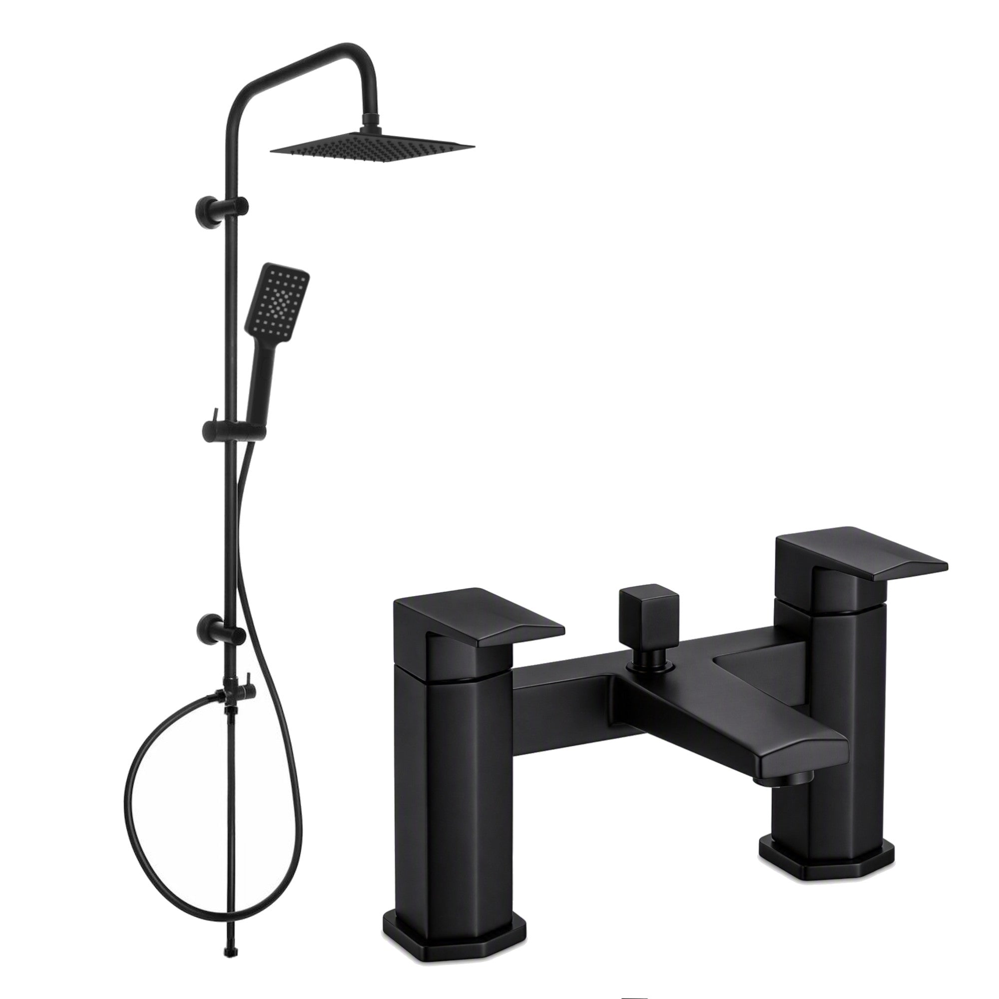 Milly bath shower mixer tap with dual rigid riser - matt black