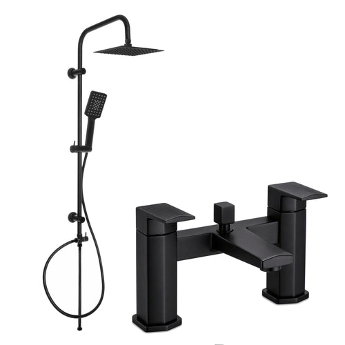 Milly bath shower mixer tap with dual rigid riser - matt black