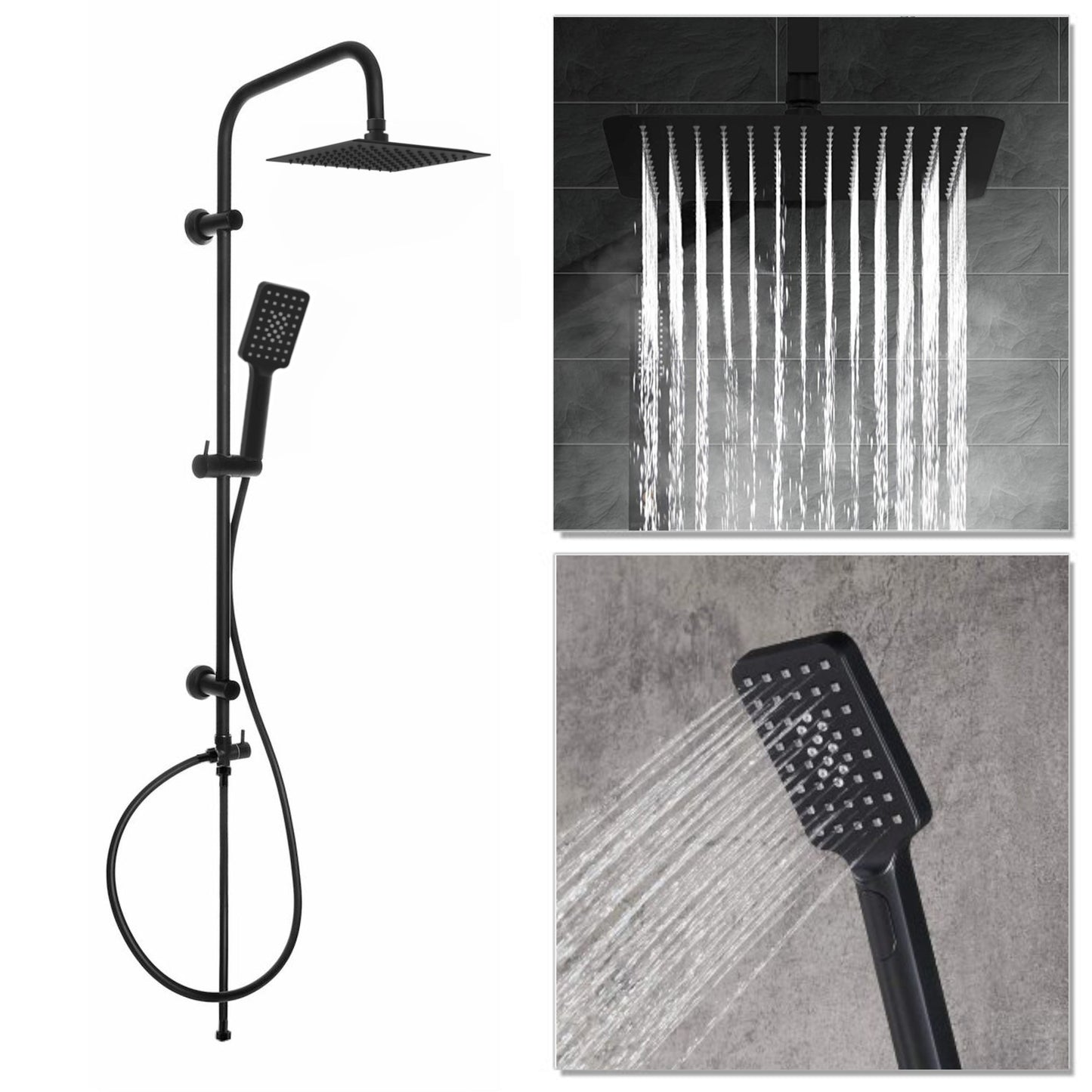 Milly bath shower mixer tap with dual rigid riser - matt black