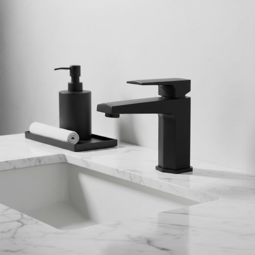 Milly geo inspired hexagonal basin sink mixer tap + slotted waste - matt black