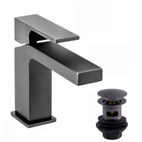 Athena contemporary square basin sink mixer tap + slotted waste - gunmetal grey black