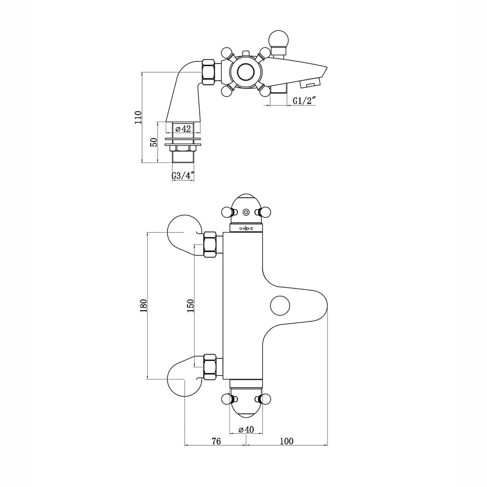 Gallant thermostatic bath shower bar mixer valve deck mounted with dual