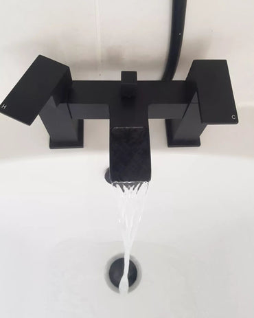 Plaza square waterfall bath shower mixer tap filler - matte black