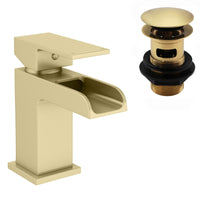 Plaza basin mixer tap + slotted waste - brushed brass